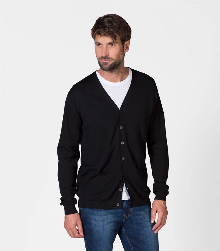 Black | Mens Luxurious Merino V Neck Cardigan | WoolOvers AU