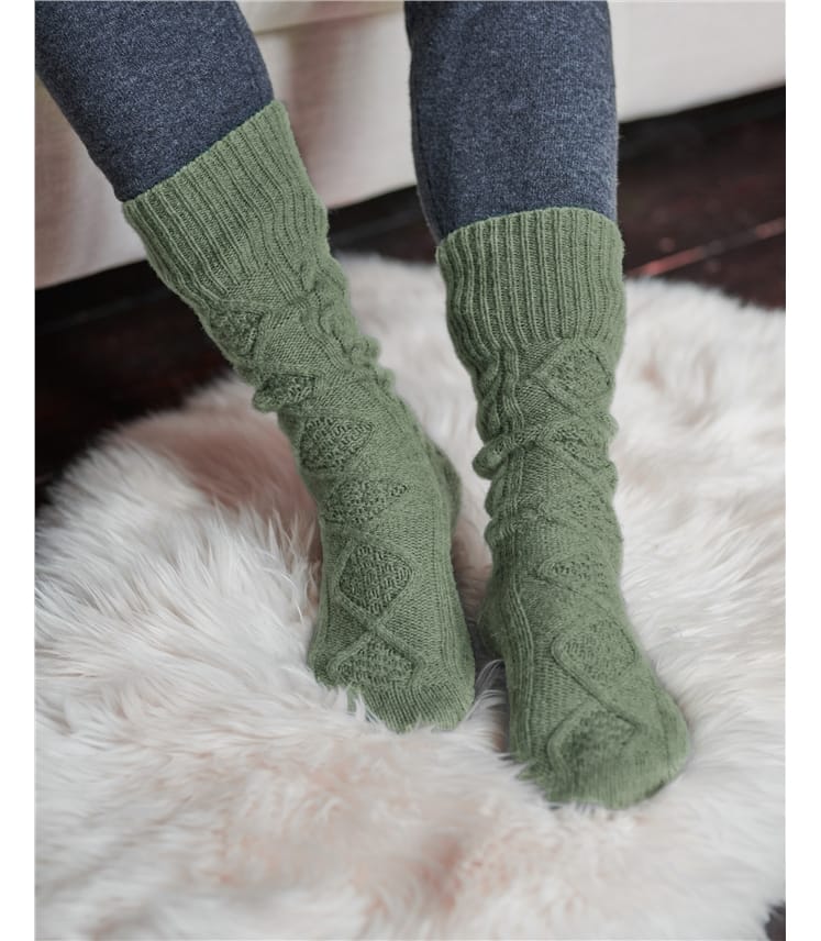 Womens Lambswool Cable Sock