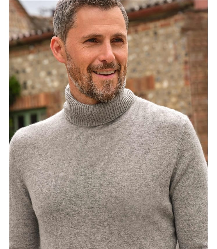 Grey Marl Cashmere Merino Polo Neck Jumper WoolOvers UK