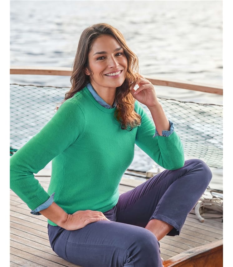 Green crew neck sweater women's sale