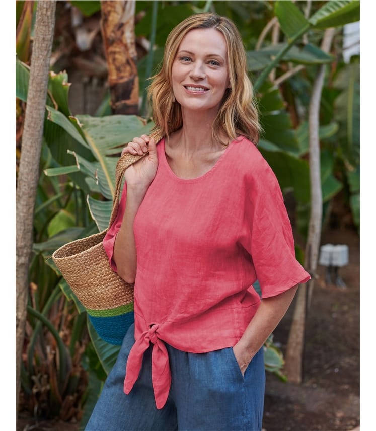 Floss Pink | Linen Tie Front Top 