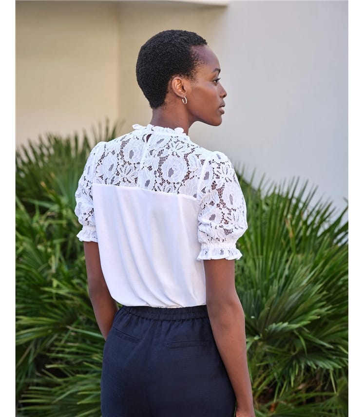 Lace Sleeve Jersey Blouse
