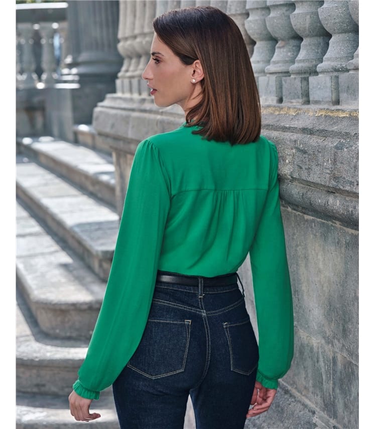 Frill Open Neck Jersey Top