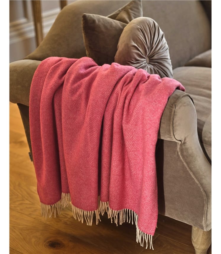 Cerise Herringbone Lambswool Blanket WoolOvers UK
