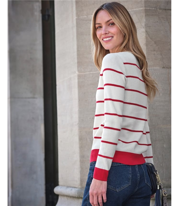 Cotton Wool Striped Boat Neck Jumper