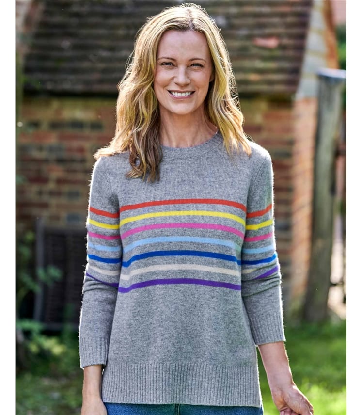 Kvarter Adskillelse Tutor Grey Multi | Rainbow Stripe Sweater | WoolOvers US