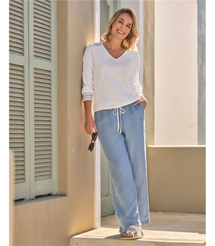 Leinenhose mit weitem Bein