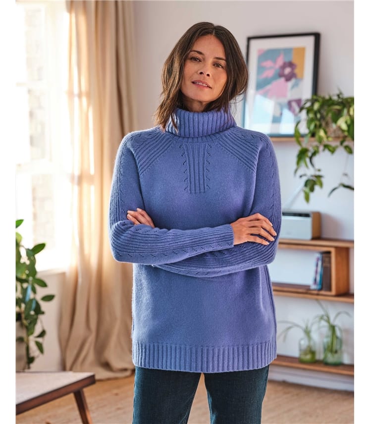 Periwinkle Blue | Hailie Lambswool Funnel Neck Jumper | WoolOvers UK