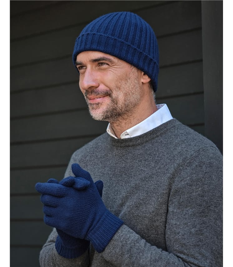 Mens Pure Cashmere Ribbed Hat