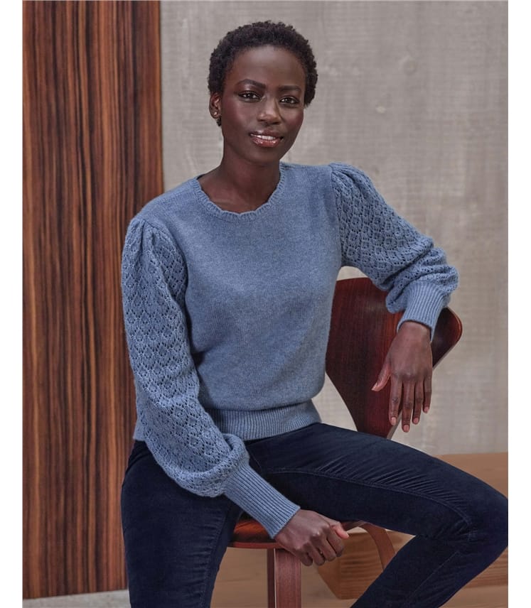 Wool Cashmere Lacy Sleeve Sweater