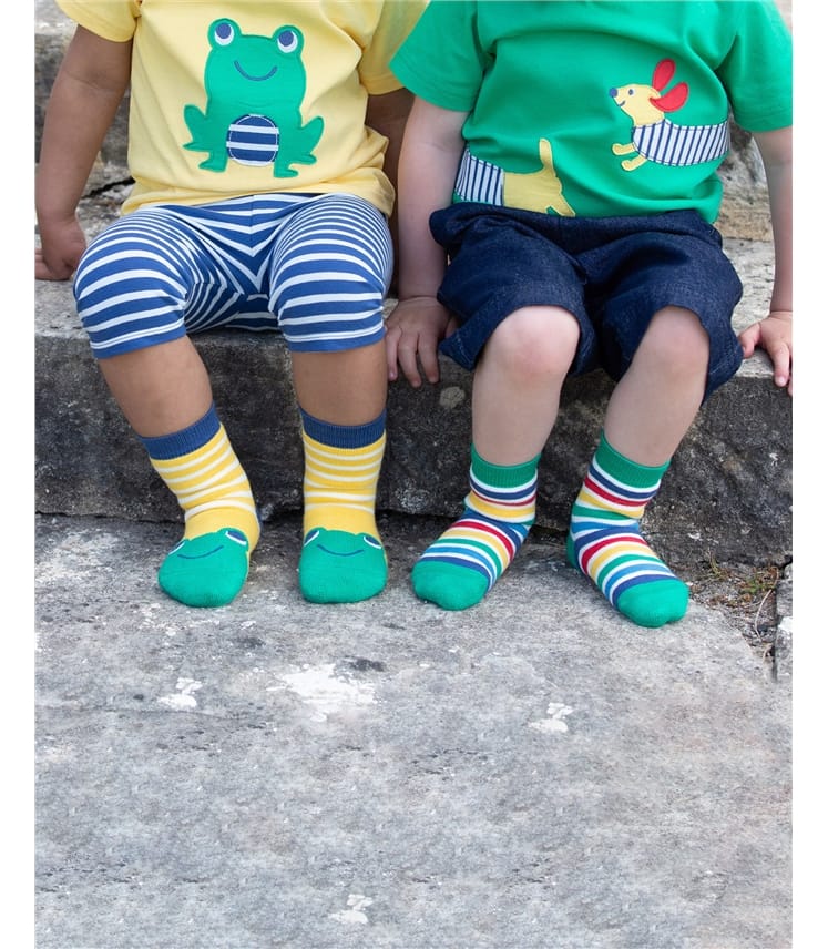 Multi Yellow Frog Face Grippy Socks WoolOvers UK