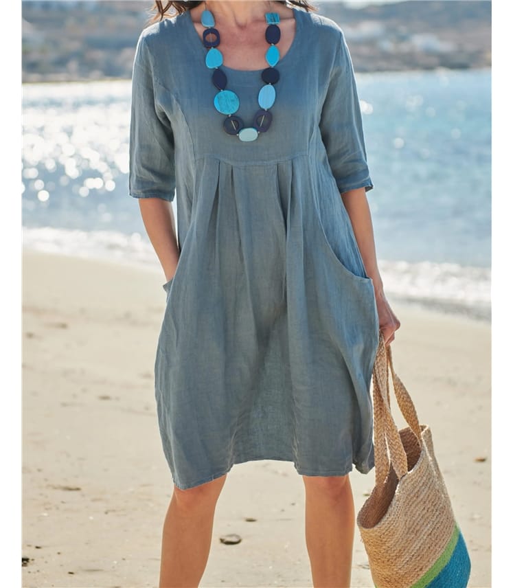 Womens Linen Pocket Tunic Dress