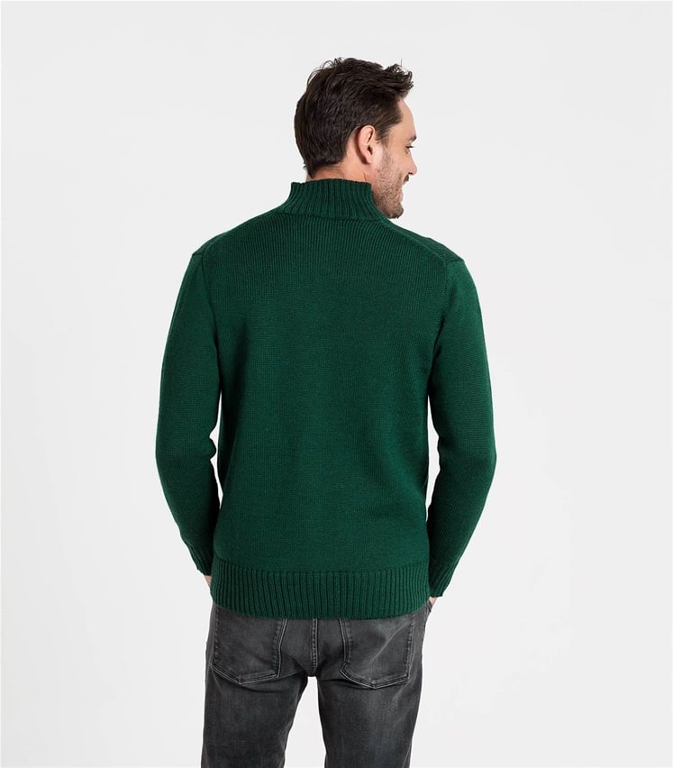 Bottle Green | Mens Pure Wool Country Zip Neck Sweater | WoolOvers US