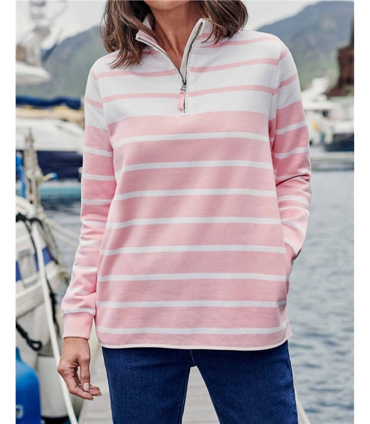 Sweatshirt aus Bio-Baumwolle mit kurzem Reißverschluss für Damen