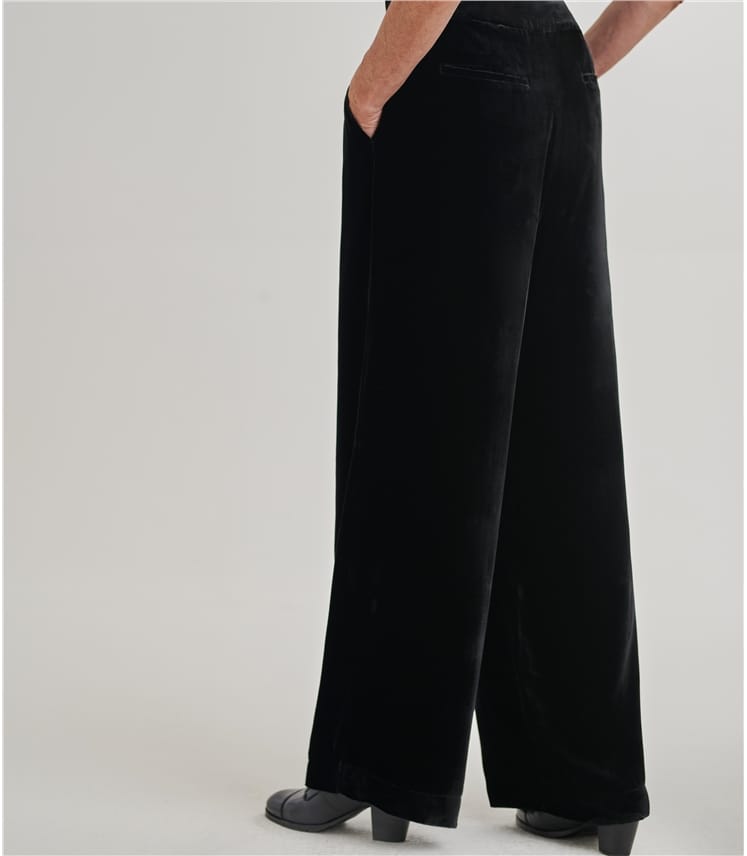 Black | Velvet Wide Leg Trousers | WoolOvers UK