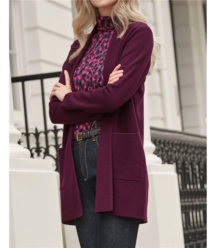 Aubergine | Milano Longline Cardigan | WoolOvers US