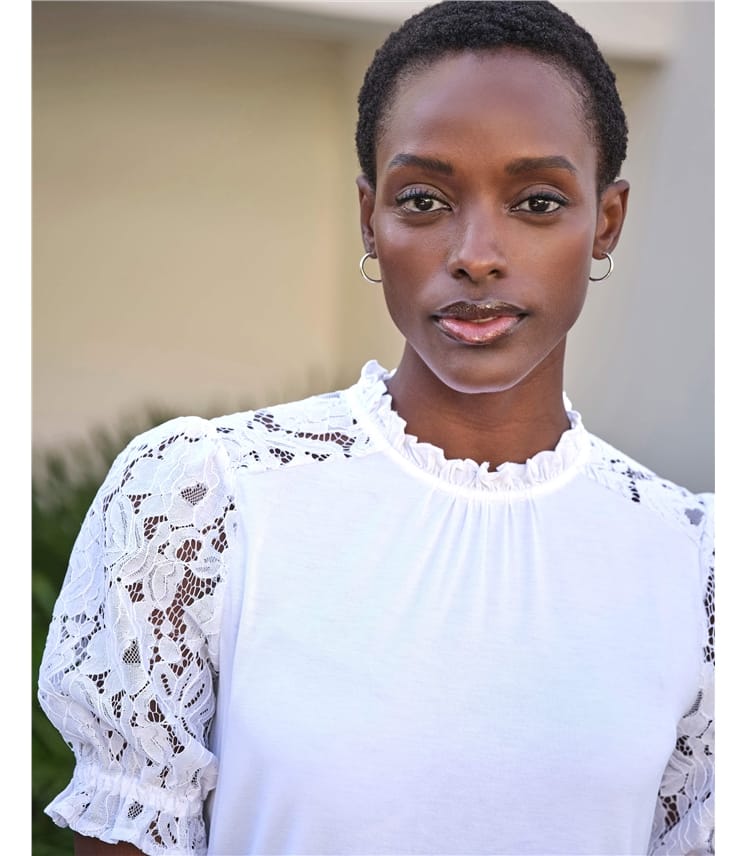 Lace Sleeve Jersey Blouse