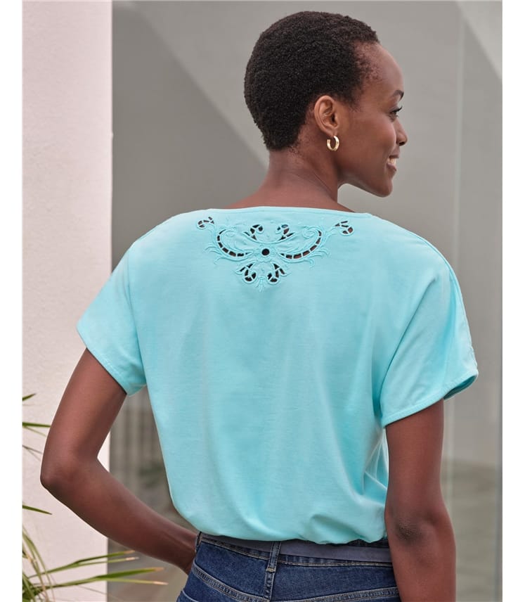 Embroidered Shoulder Short Sleeve Top