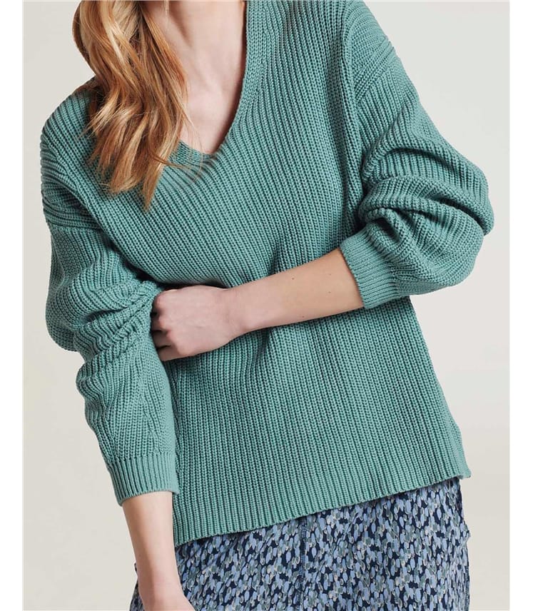 Oil Blue | Ingrid Organic Cotton Knit Sweater | WoolOvers US