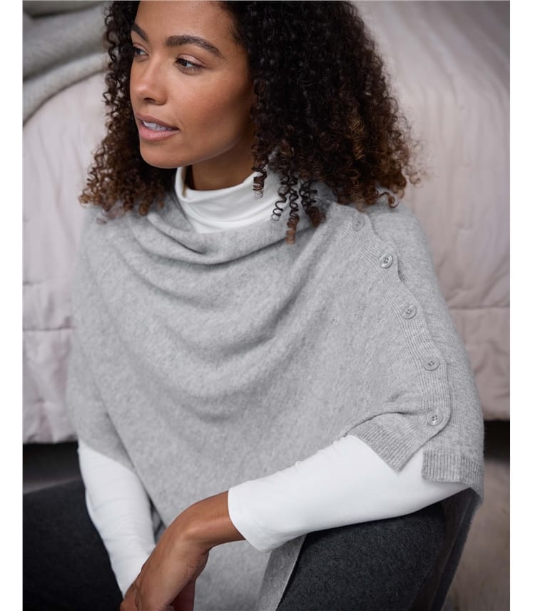 Cashmere Merino Blend Button Poncho