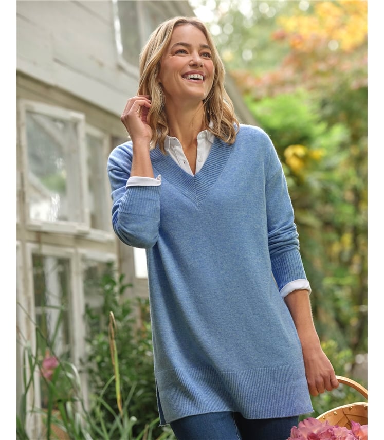 Cashmere Merino Deep V Neck Tunic
