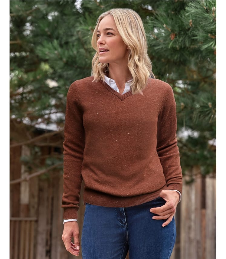 Pull à col V - Femme - Laine d’agneau certifiée 100% RWS