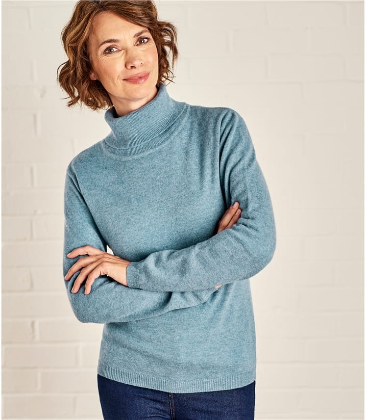 Kingfisher | Womens Cashmere & Merino Polo Neck Jumper | WoolOvers AU