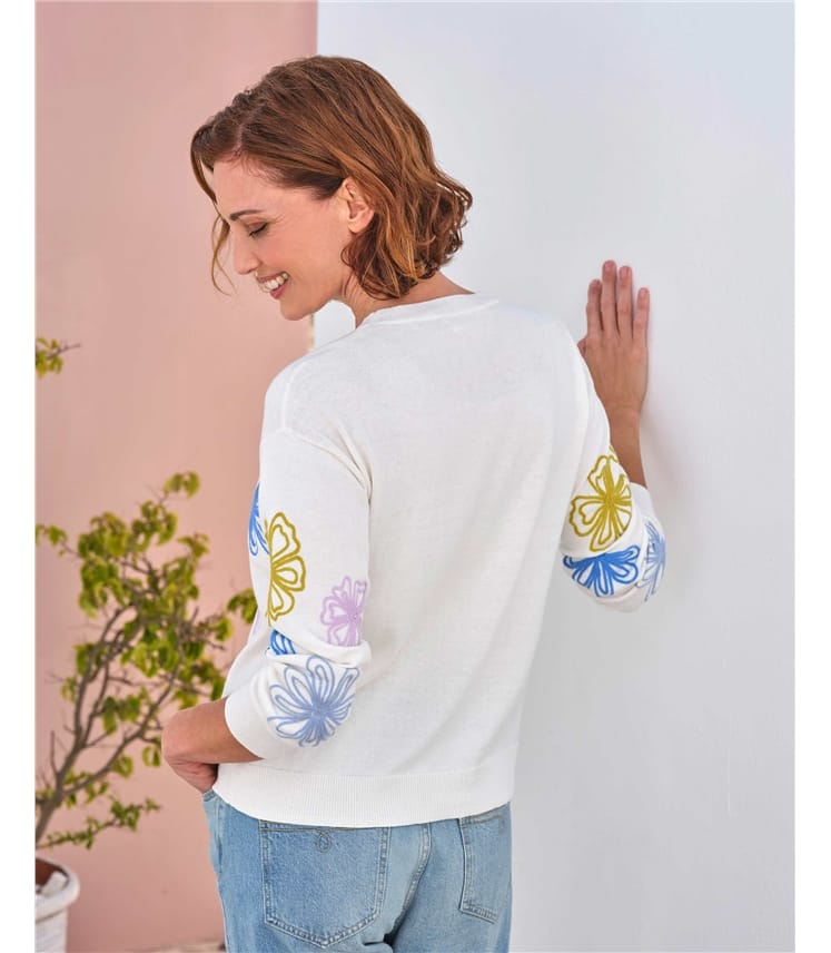 Placement Embroidered Flower Jumper
