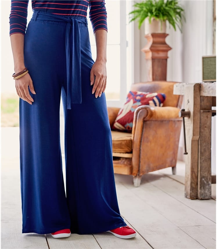 Navy | Womens Jersey Wide Leg Trousers | WoolOvers UK