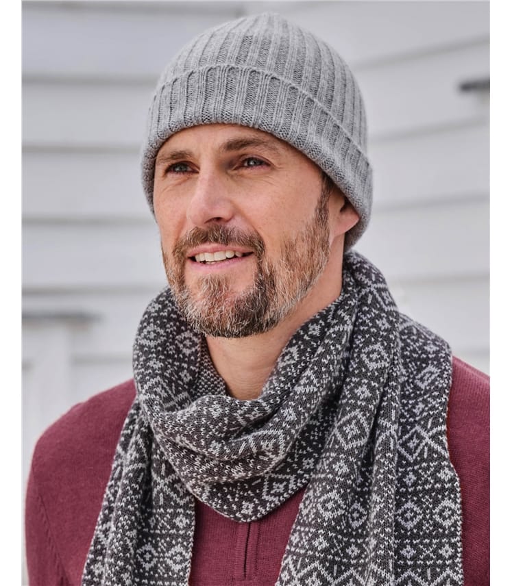 Mens Pure Cashmere Ribbed Scarf