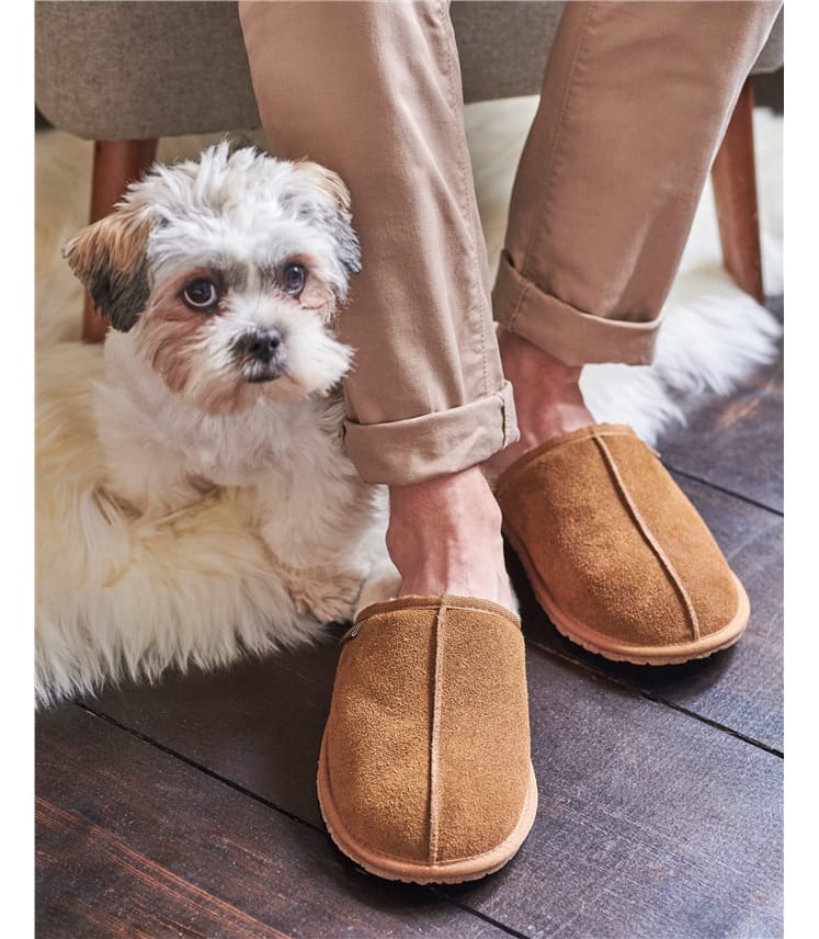 Mens store sheepskin mules