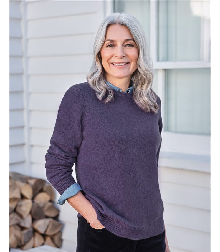 Pullover mit Rundhalsausschnitt aus Lammwolle für Damen