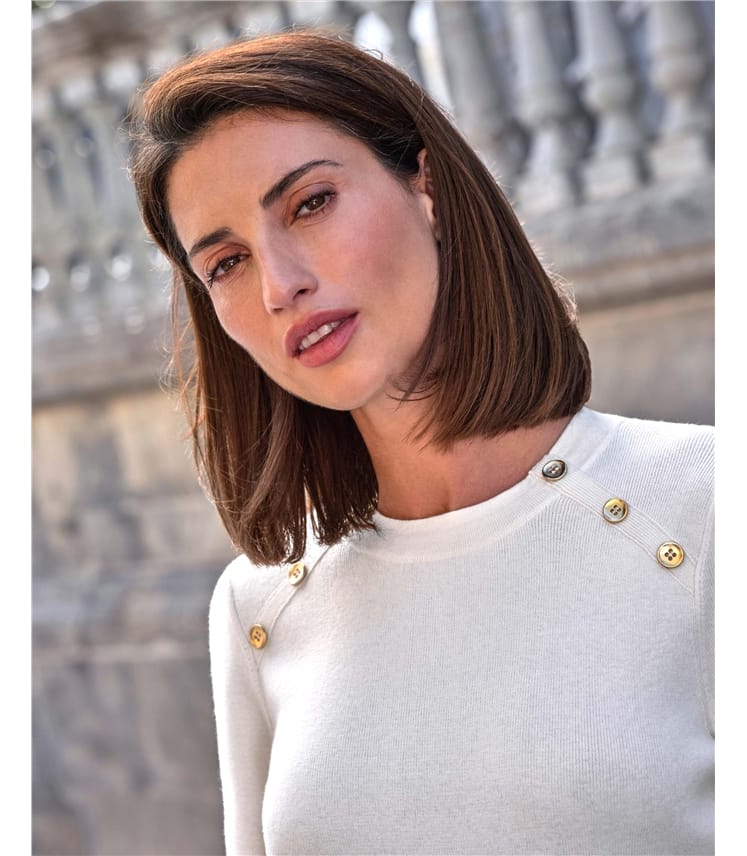 All Needle Button Shoulder Sweater