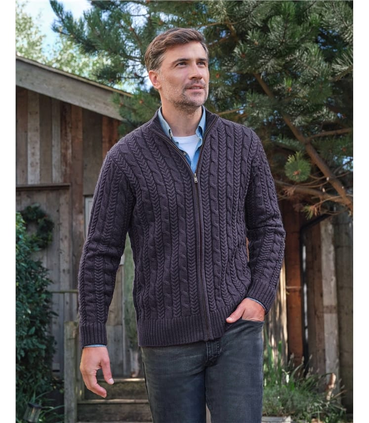 Pure Wool Cable Zip Through Cardigan