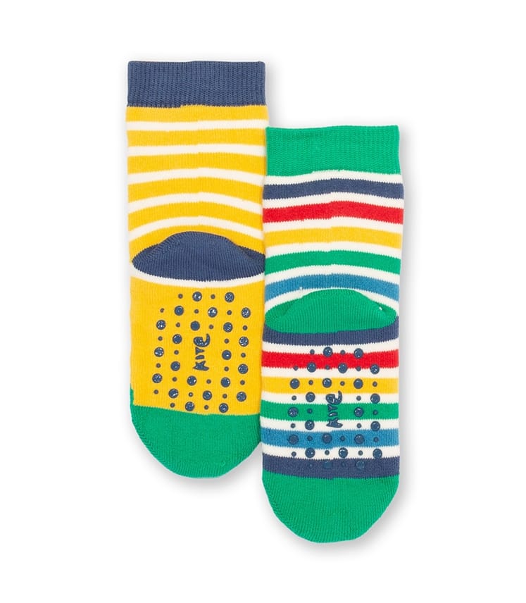 Multi Yellow Frog Face Grippy Socks WoolOvers UK