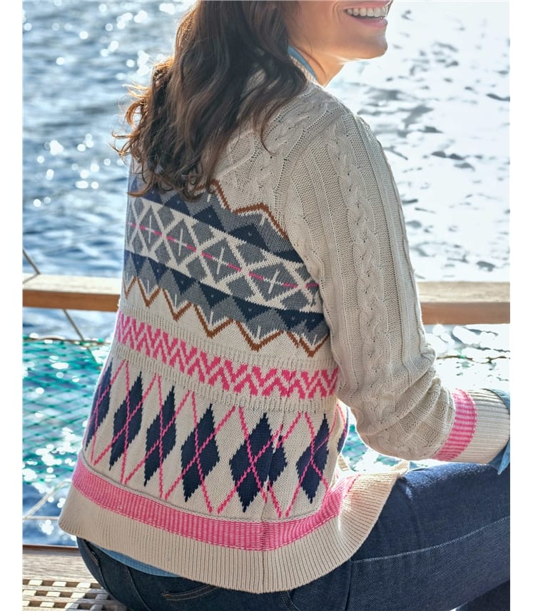 Argyle And Cable Textured Cardigan