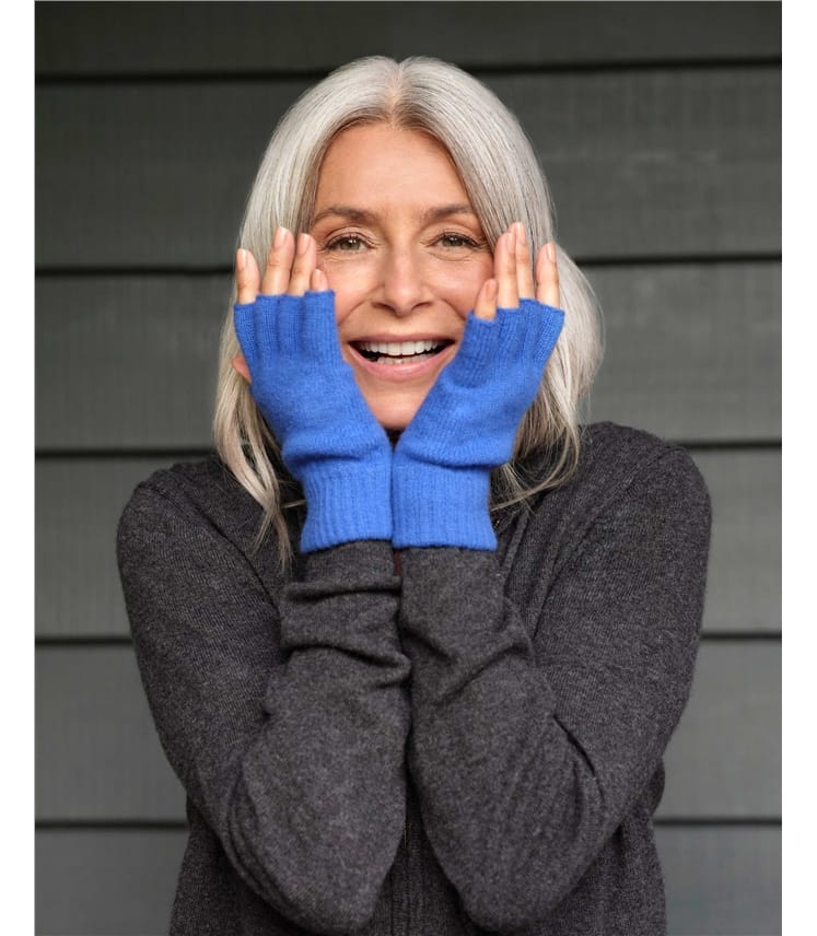 Brilliant Blue, Womens Lambswool Fingerless Gloves