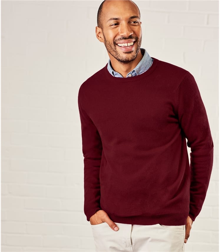 Plum | Mens Cashmere & Merino Crew Neck Jumper | WoolOvers UK