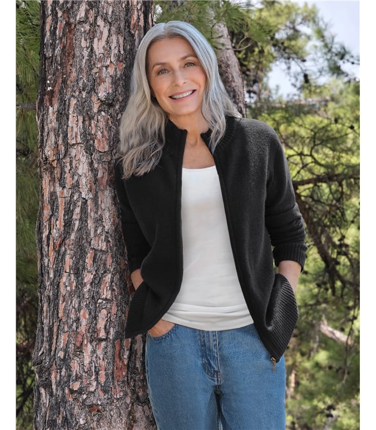 Lambswool Zip Thru Cardigan