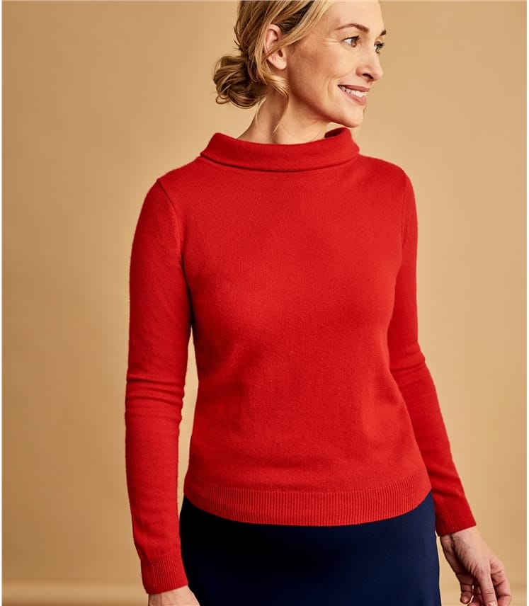 Red | Womens Jackie Roll Neck | WoolOvers US