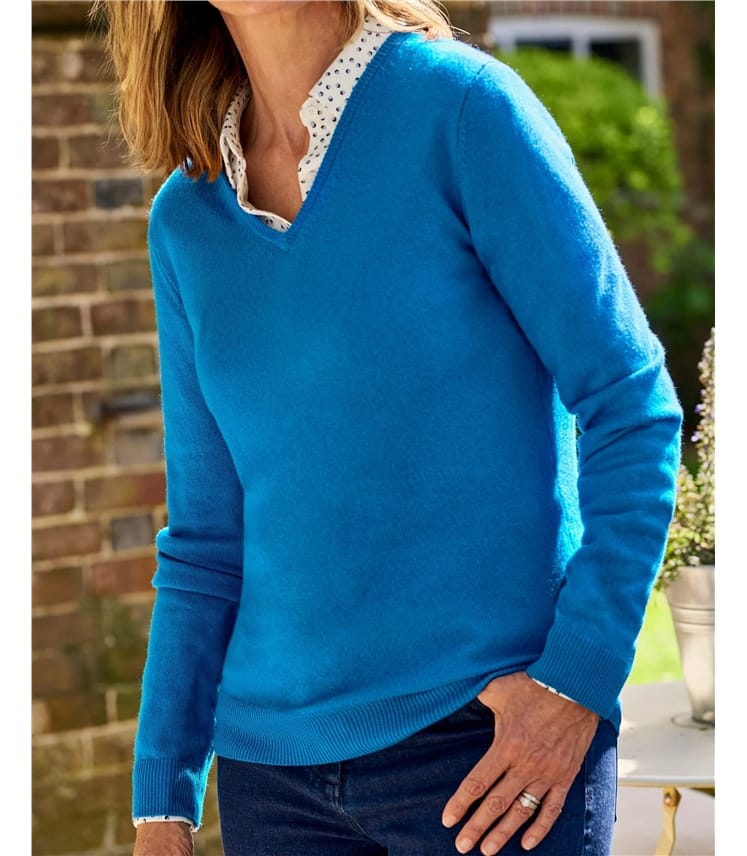 Pullover mit V-Ausschnitt aus Merinowolle und Kaschmir für Damen