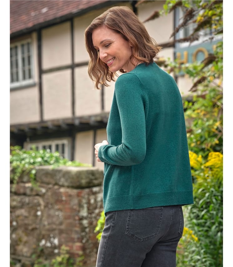 Strickjacke mit Rundhalsausschnitt aus Merino- und Kaschmirwolle für Damen