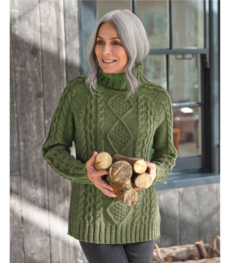 Pull irlandais à col roulé - Femme - Pure Laine