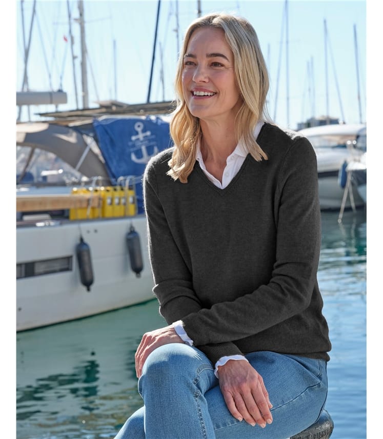 Pullover mit V-Ausschnitt aus Merinowolle und Kaschmir für Damen