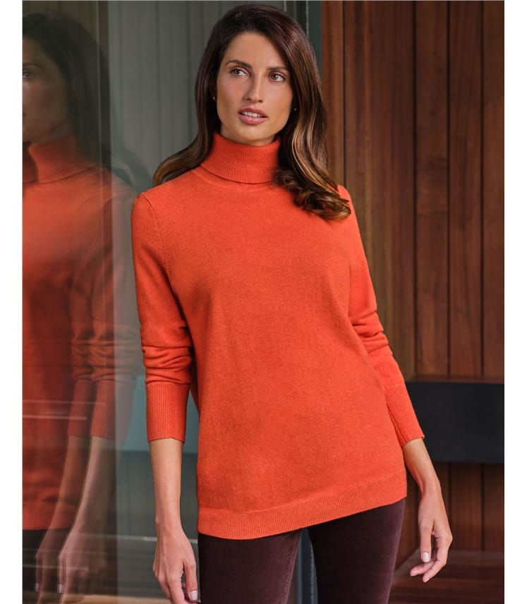 Orange Spice | Cashmere Boyfriend Polo Neck Sweater | WoolOvers UK