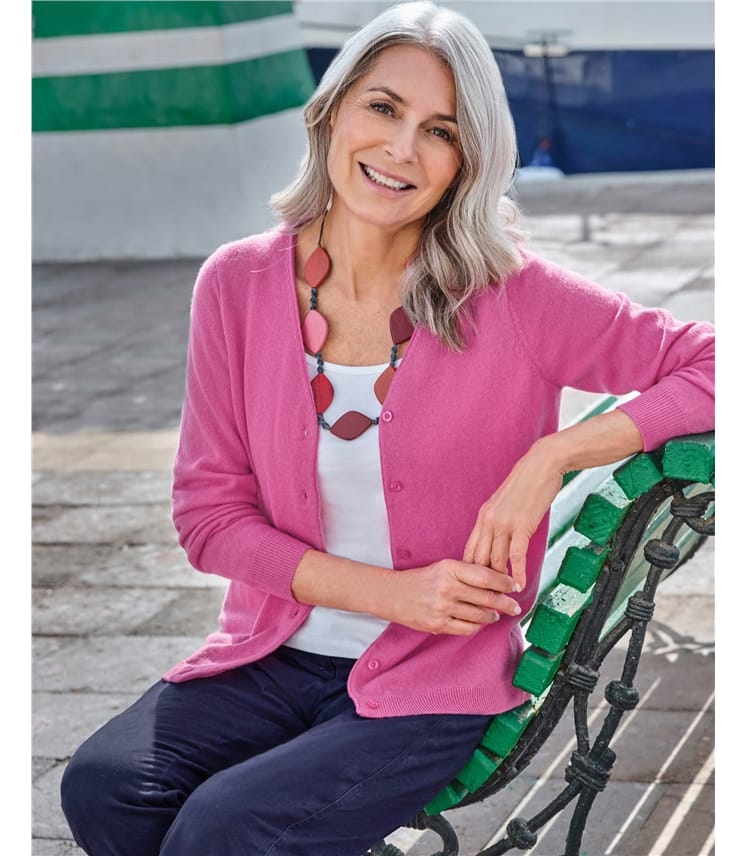 Cardigan classique à col V- Femme - Cachemire & Mérinos