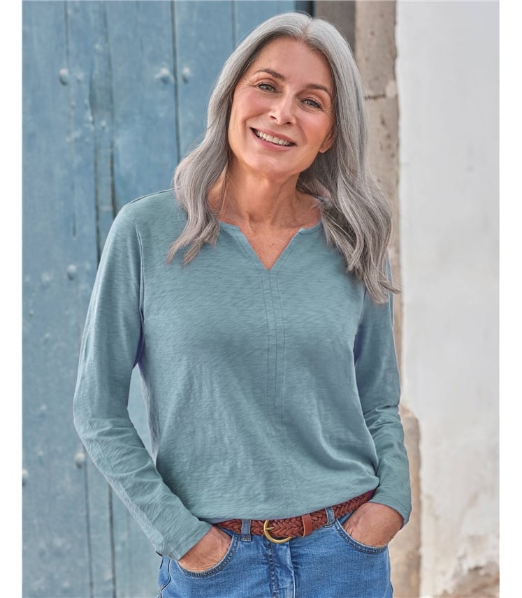 Long Sleeve Notch Neck Top