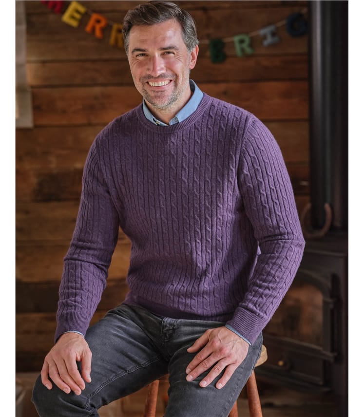 Royal Purple Cashmere Merino Cable Sweater WoolOvers US