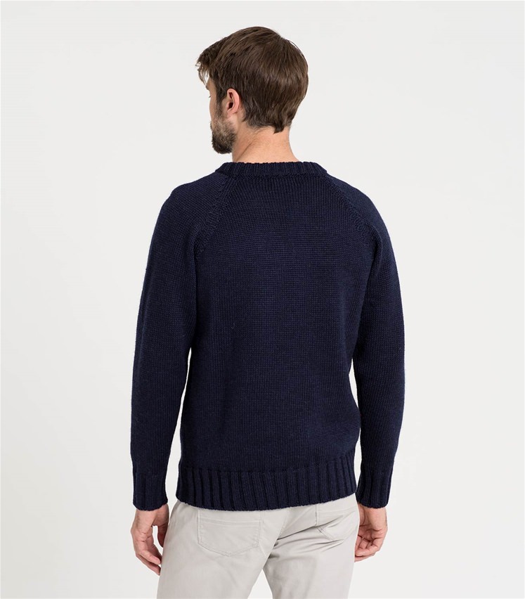 Navy | Mens Pure Wool Fishermans Crew Neck Jumper | WoolOvers AU