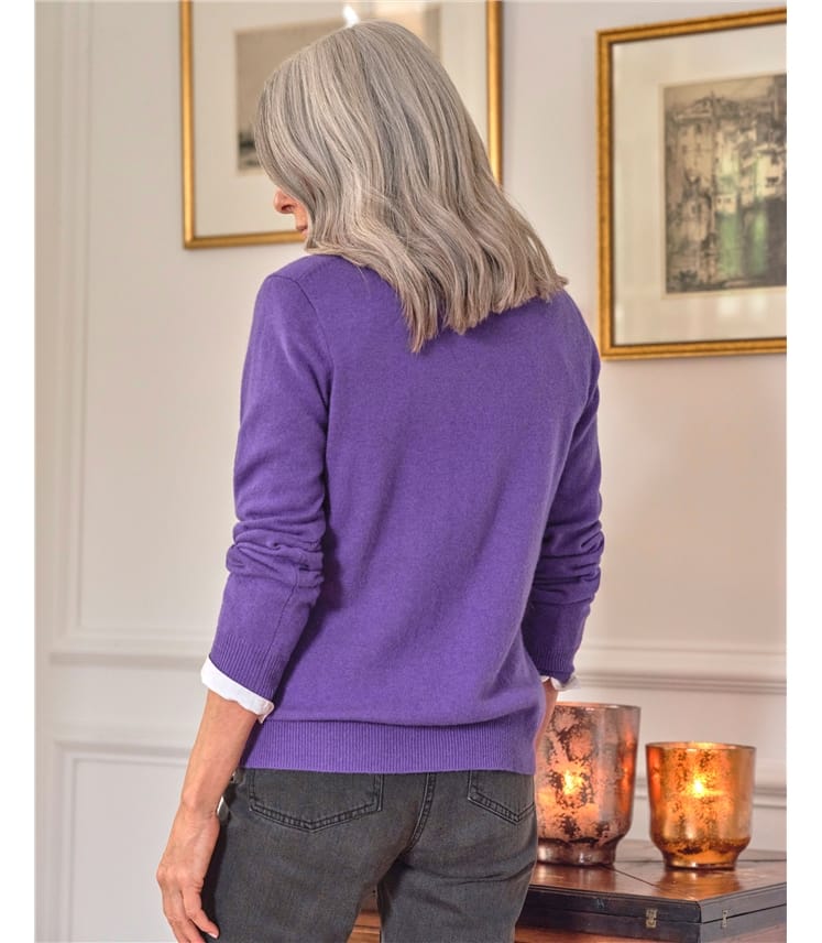 Bright Purple Cashmere Merino Crew Neck Knitted Jumper WoolOvers UK